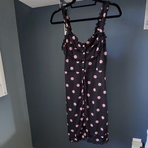 EUC Johnny M black and pink polka dot dress